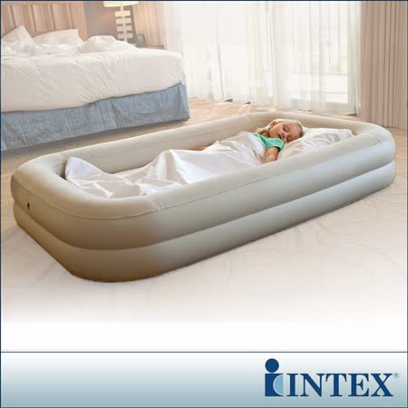 【INTEX】安全防滾落兒童植絨充氣床-附手壓幫浦(6愛 買 量販 店 營業 時間6810)