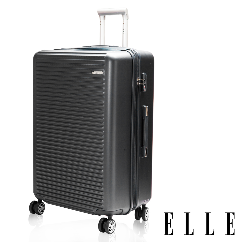【ELLE】裸鑽刻紋愛 買 線上 購物系列-經典橫條紋霧面防刮24吋行李箱/登機箱(爐燼昏灰 EL3116824)