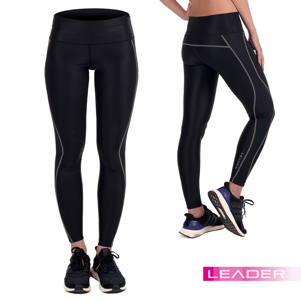 LEADER 女性專用 X-Fit運動壓縮寬腰大 遠 百 幾 點 開緊身褲 長褲 灰線