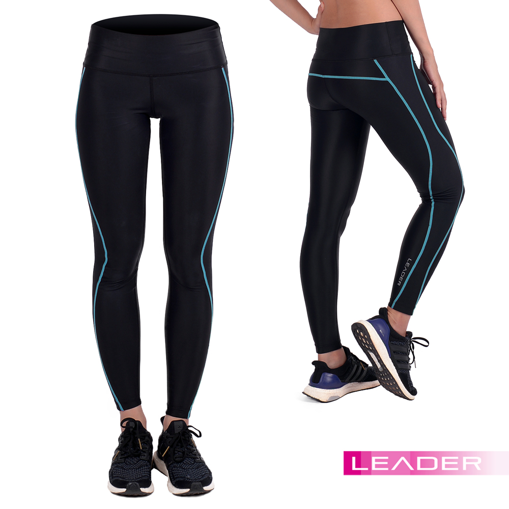 LEADER 女性專用 X-Fit運愛 買點 數動壓縮寬腰緊身褲 長褲 藍線
