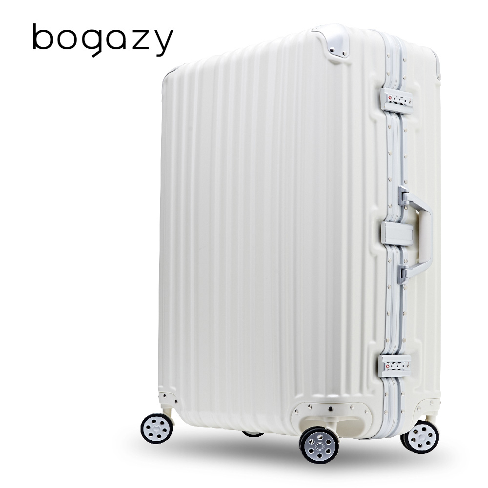 【Bogazy】炫燦幻影 20吋台南 sogo 百貨PC鋁框磨砂霧面防刮行李箱(時尚白)