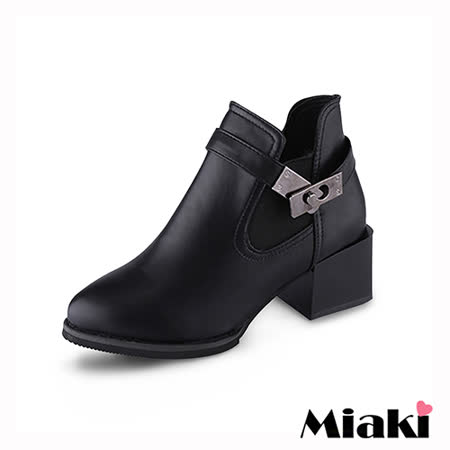 【好物推薦】gohappy【Miaki】踝短靴韓國率性皮革金屬鈕扣低跟包鞋 (黑色)哪裡買快樂 購 卡 網站