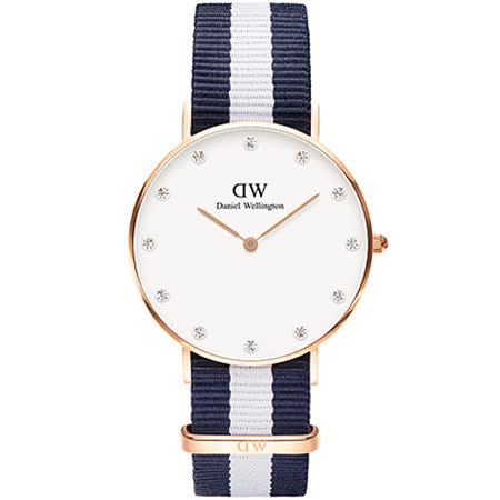 【開箱心得分享】gohappy快樂購物網DW Daniel Wellington 施華洛世奇水晶藍白帆布腕錶-金框/34mm(0953DW)評價好嗎台中 大 遠 百貨