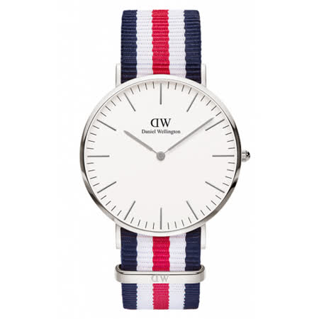 【部落客推薦】gohappy線上購物DW Daniel Wellington 經典藍白紅帆布腕錶-銀框/40mm(0202DW)推薦美麗 華 愛 買