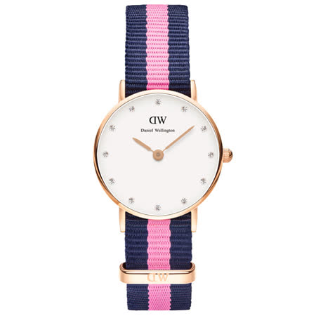 【私心大推】gohappy 購物網DW Daniel Wellington 經典藍粉紅帆布水鑽女錶-金框/26mm(0906DW)價錢gohappy 電話