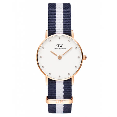 【真心勸敗】gohappy 線上快樂購DW Daniel Wellington 經典藍白帆布水鑽女錶-金框/26mm(0908DW)心得彰化 愛 買