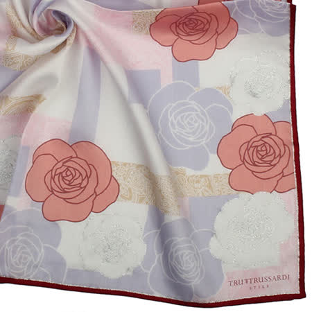 【好物推薦】gohappy 線上快樂購TRUSSARDI 燙銀玫瑰幾何色塊帕領巾-粉紅色價錢大 遠 百 威 秀 高雄