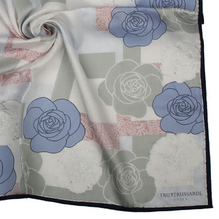 【私心大推】gohappy快樂購物網TRUSSARDI 燙銀玫瑰幾何色塊帕領巾-粉藍色評價好嗎大家 買 購物 網