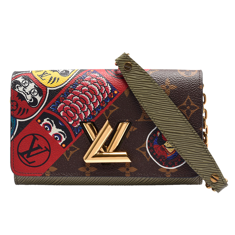 lv m67270经典twist chain系列monogram帆布配epi皮革kabuki贴纸金属