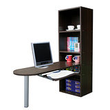 [3+2格]書櫃型-書桌/電腦桌(含鍵盤)-深胡桃木色 (台灣製造)
