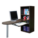 [2+2格]書櫃型-書桌/電腦桌(含鍵盤)-深胡桃木色 (台灣製)
