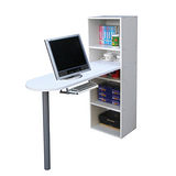 [3+2格]書櫃型-書桌/電腦桌(含鍵盤)-素雅白色 (台灣製)