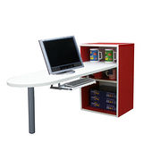 [1+2格]書櫃型-書桌/電腦桌(含鍵盤)-紅白色 (台灣製)