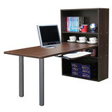 (2+2格長方形)書櫃型書桌(含鍵盤)-深胡桃木色-(台灣製)