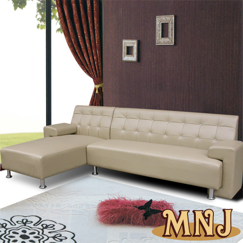 MNJ-時尚拉扣L型獨立筒沙發(卡其) -買就送腳凳