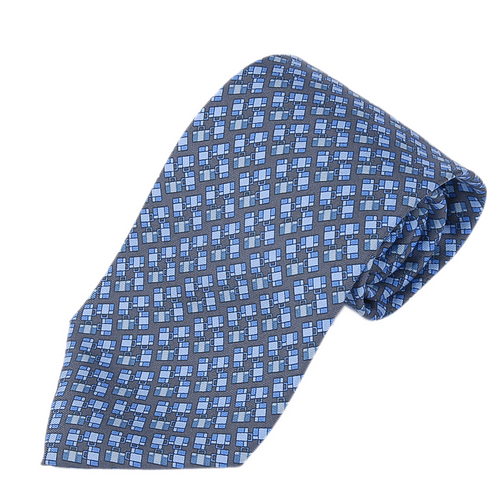 TRUSSARDI 幾何方格時尚領帶-灰藍色