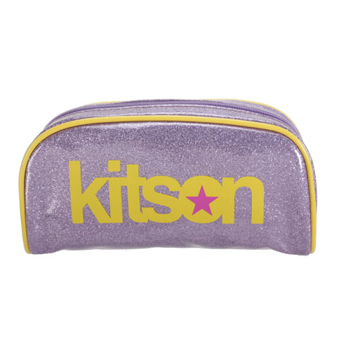 Kitson LOGO 金蔥亮面筆袋化妝包-淺紫黃邊 Kitson LOGO 金蔥亮面筆袋化妝包-淺紫黃邊
