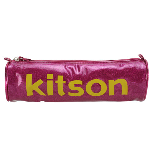 Kitson 繽紛閃耀銀蔥LOGO漆皮筆袋-桃紅