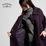 【FANTINO】台灣製，日本進口千鳥紋毛料單排扣七分袖長大衣(紫色)185316