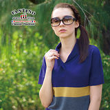 【FANTINO】台灣製，V領俐落設計款短袖羊毛衣(藍紫色)187105