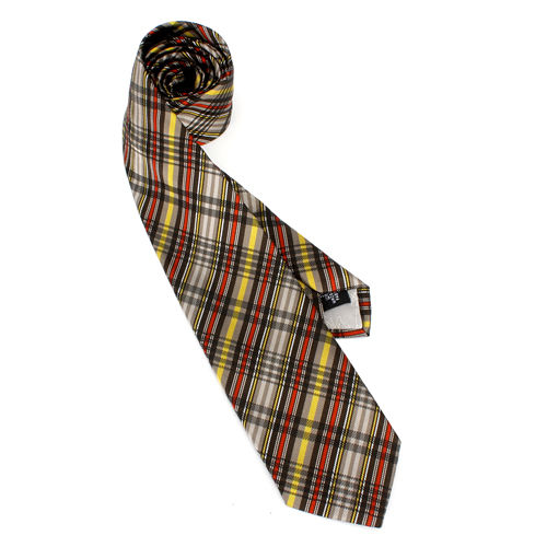 Vivienne Westwood 斜格紋多線條絲質領帶(灰／咖啡)