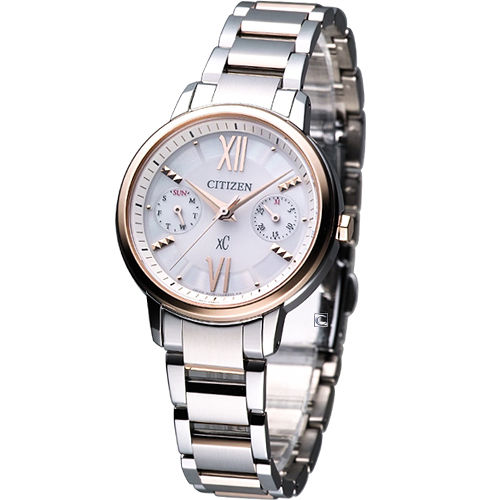 CITIZEN XC 時尚優雅光動能腕錶-FD1014-52A玫瑰金色錶框