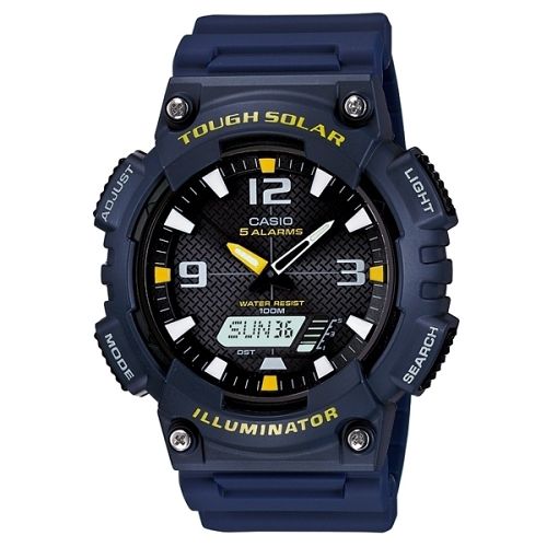 CASIO 型男個性太陽能雙顯錶(深藍錶帶)