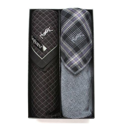 YSL 優雅格紋夏季男帕巾禮盒(黑帕灰方) YSL 優雅格紋夏季男帕巾禮盒(黑帕灰方)