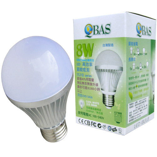 【QBAS】超節能-LED 8W燈泡-白光／黃光(二款可選)10入／組