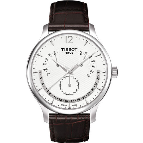 TISSOT Tradition 逆跳星期萬年曆石英腕錶(白-42mm) T0636371603700