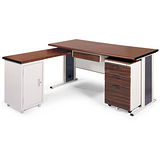BCS胡桃木紋L型辦公桌櫃組254-6(100x150)