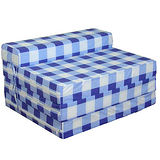 藍色方格四折式沙發床(床長200)