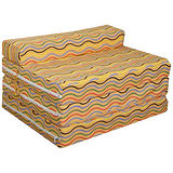 橘色條紋四折式沙發床(床長200)