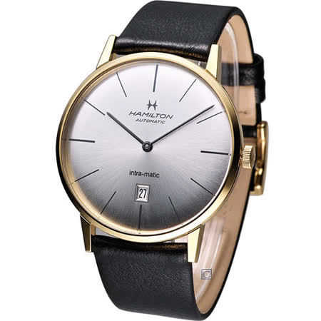 【私心大推】gohappy 購物網Hamilton Intra-Matic 優雅復刻機械腕錶(H38735751)金色殼 黑皮哪裡買遠 百 專櫃