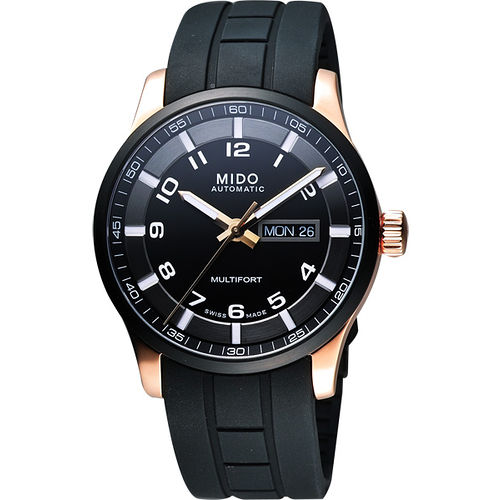 MIDO Multifort 先鋒系列時尚機械腕錶-黑／玫塊金／42mm M0054303705709