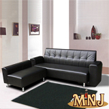 MNJ 貝里斯經典厚皮L型沙發(黑/紅可選)