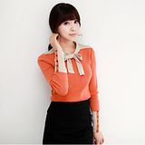 【韓系女衫】2013新款拼接設計紐扣裝飾打底衫