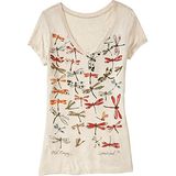 預購。美國【OLD NAVY-2】女裝Watercolor水彩蜻蜓V領短T恤(米白)