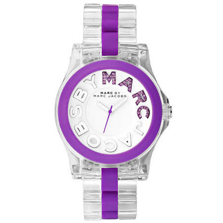 【勸敗】gohappy快樂購Marc Jacobs MBMJ 繽紛晶鑽時尚玻麗腕錶-透明/紫 MBM4550效果好嗎愛 買 中 和