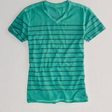 預購◈美國【AE-3】男裝STRIPED V-NECK細條紋V領短T恤(綠)