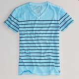 預購◈美國【AE-3】男裝STRIPED V-NECK細條紋V領短T恤(水藍)