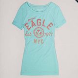 預購‧美國【AE-3】女裝SIGNATURE GRAPHIC美式印記短T恤(水藍)