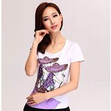 【韓系女衫】紫色歐風女郎修身T恤