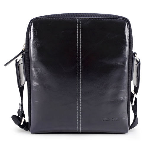 sina cova 老船长牛皮直立式侧背包-亮面黑(eb116304)