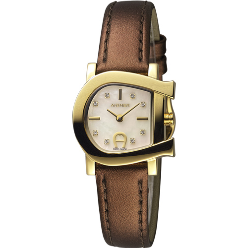 aigner genua due 爱格纳马蹄造型晶钻仕女表-珍珠贝x金框/ 28mm a3