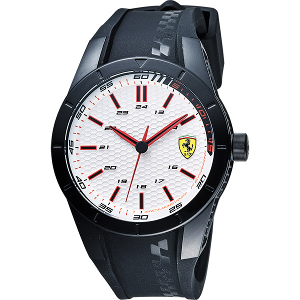 scuderia ferrari 法拉利 redrev 競速手錶-白x黑/ 44mm 0830300