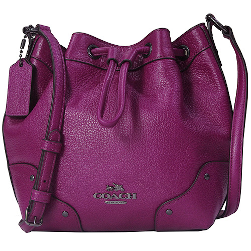 coach 马车logo皮革造型斜背小水桶包-桃红