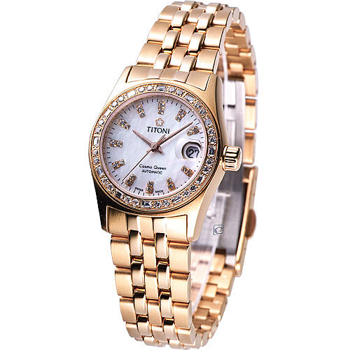 titoni cosmo king 经典蚝式机械腕女表-(728rg-db-309)玫瑰金色